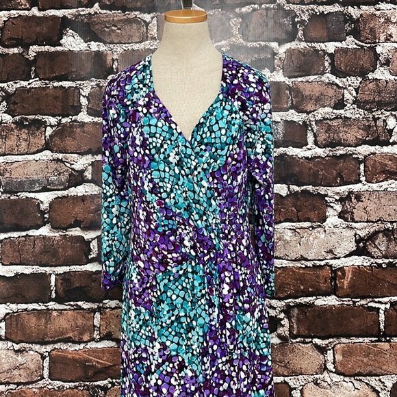 Laundry by Shelli Segal Midi Dress V Neck Polka Dots Blue Purple Size 10 - Picture 7 of 16